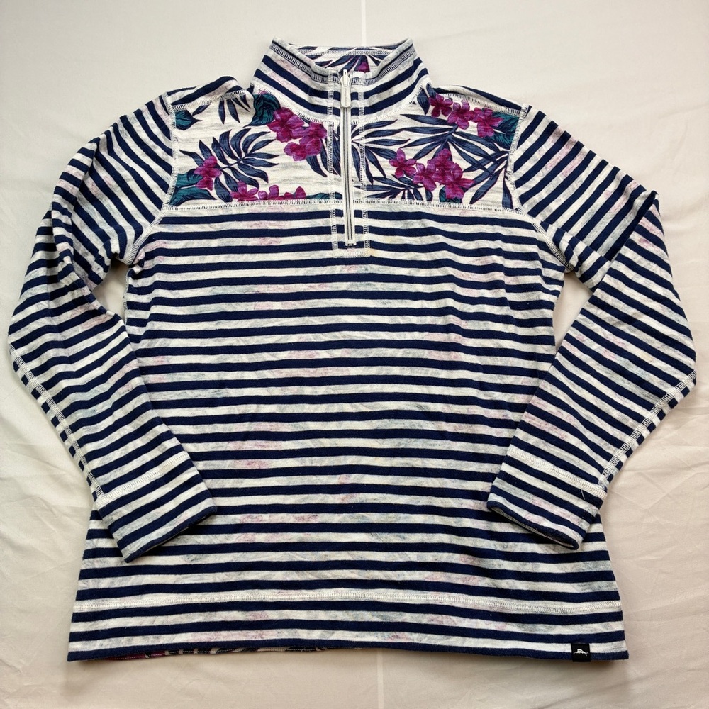 Tommy Bahama Reversible Navy White and Floral Quarter-Zip